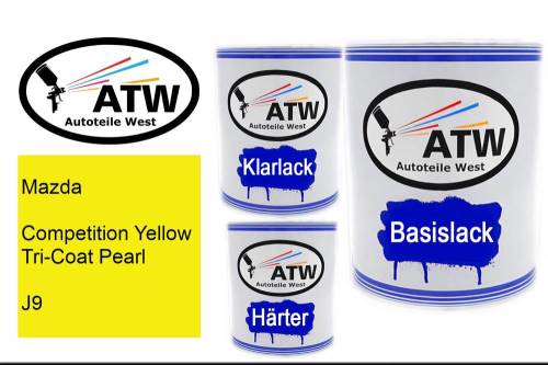 Mazda, Competition Yellow Tricoat Pearl, J9: 1L Lackdose + 1L Klarlack + 500ml Härter - Set, von ATW Autoteile West.